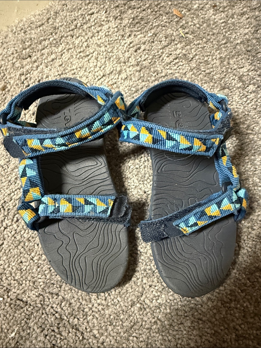 Teva Kids Navy Blue Sandals with Yellow & Teal Patterned Straps